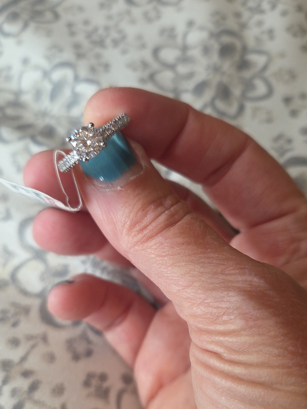 Clear Solitaire Pavé-Accent Silver Ring - White Gra Moissanite